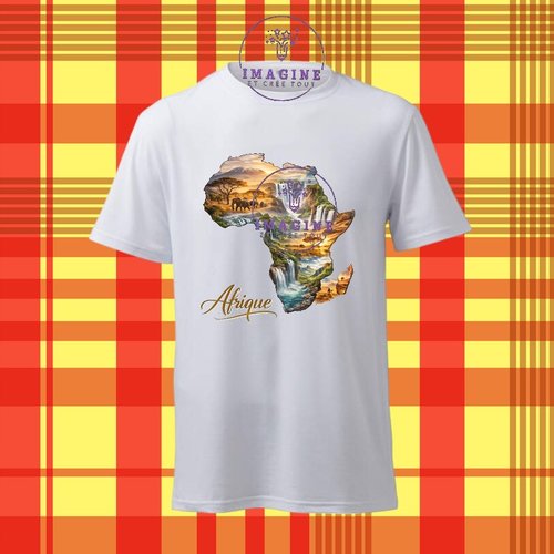 T-shirt personnalisé pour homme - ras du cou - sublimation - impression infusible ink - afrique - continent - ethnique - baobab