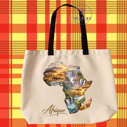 Tote bag taille l - sublimation - impression infusible ink - afrique - continent - ethnique - baobab