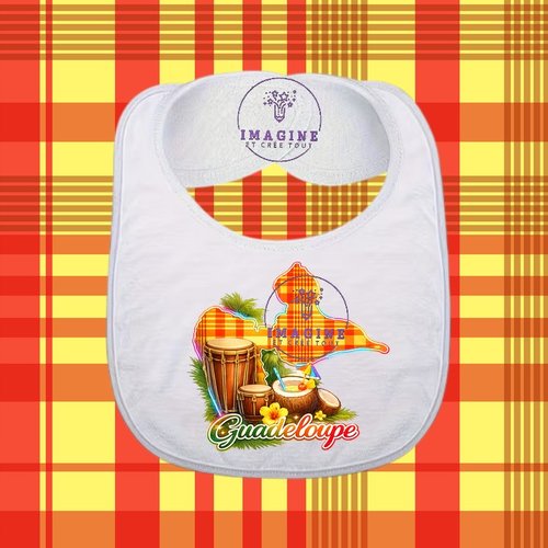 Bavoir - sublimation - impression infusible ink -  carte guadeloupe - madras - noix de coco - tambours
