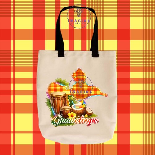 Tote bag taille m - sublimation -  impression infusible ink -  carte guadeloupe - madras - noix de coco - tambours