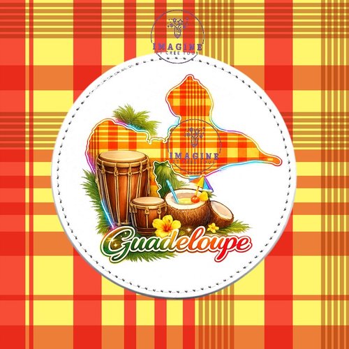 Sous verre en cuir - sublimation - impression infusible ink -  carte guadeloupe - madras - noix de coco - tambours