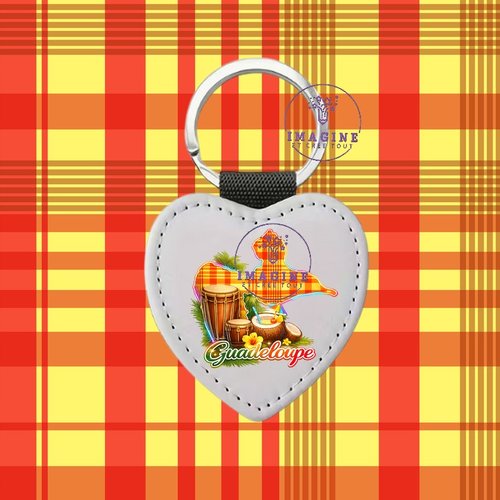 Porte clé - sublimation - impression infusible ink -  carte guadeloupe - madras - noix de coco - tambours