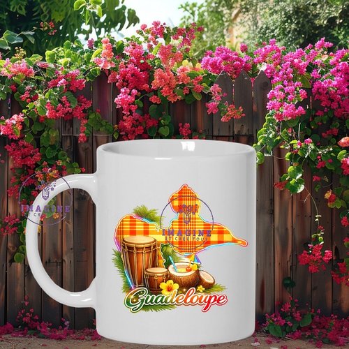 Mug - tasse - sublimation - impression infusible ink -  carte guadeloupe - madras - noix de coco - tambours