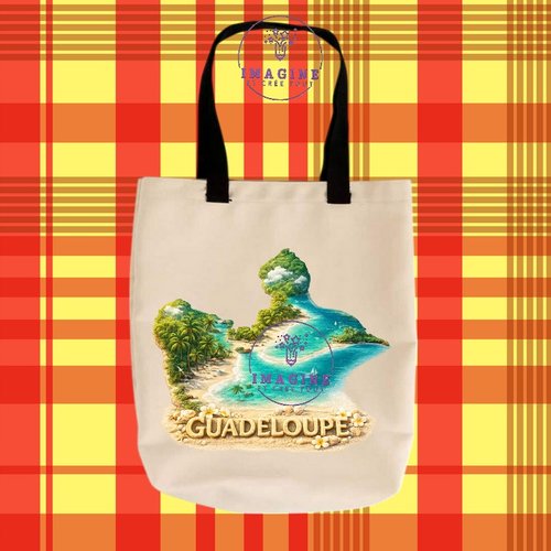 Tote bag taille m - sublimation -  impression infusible ink -  carte guadeloupe - plage  tropicale - sable