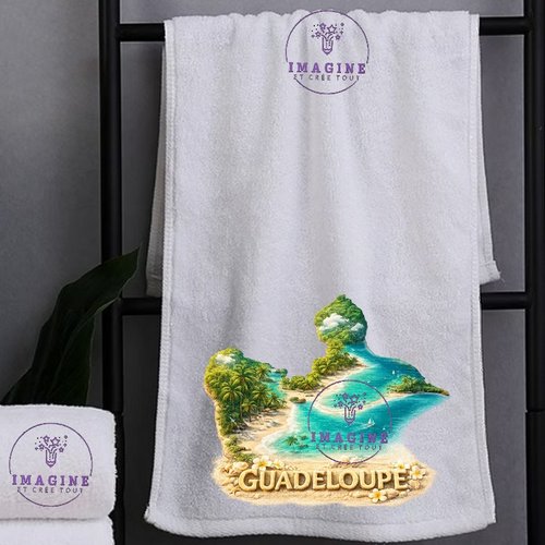 Petite serviette personnalisée pour le visage - sublimation - infusible ink - impression -  carte guadeloupe - plage  tropicale - sable