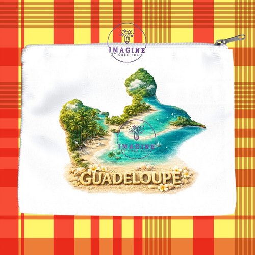 Trousse l - maquillage - sublimation - impression infusible ink - carte guadeloupe - plage  tropicale - sable