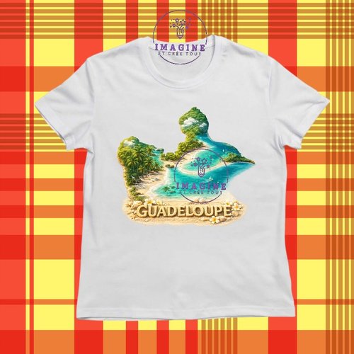 T-shirt personnalisé pour jeunes - col rond - sublimation -  plage tropicale - sable