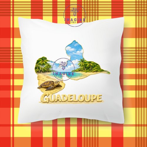 Taie personnalisée - lit - sommeil - sublimation - impression infusible ink -  carte guadeloupe - plage  - sable - tortue