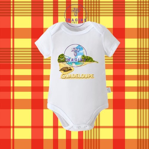 Body - bébé - baby - sublimation - impression infusible ink - carte guadeloupe - plage - sable - tortue
