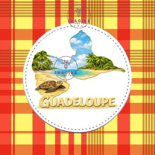 Sous verre en cuir - sublimation - impression infusible ink - carte guadeloupe - plage - sable - tortue
