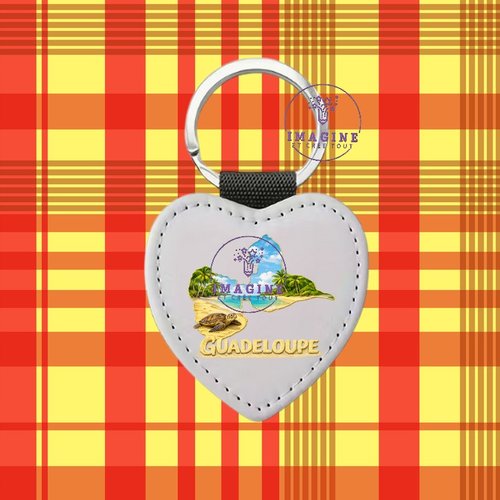 Porte clé - sublimation - impression infusible ink - carte guadeloupe - plage - sable - tortue