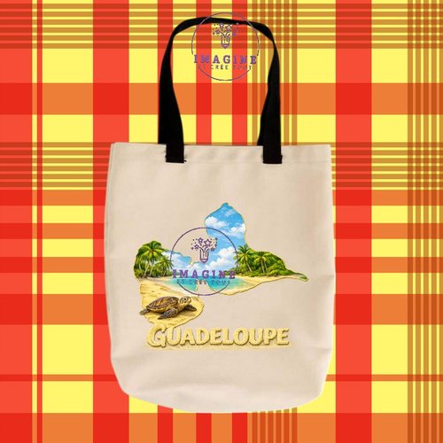 Tote bag taille m - sublimation -  impression infusible ink - carte guadeloupe - plage - sable - tortue