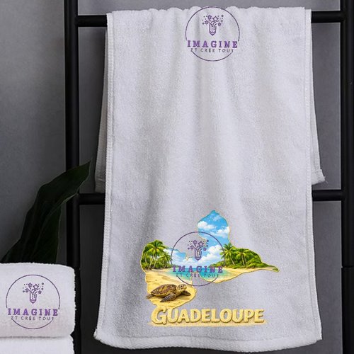 Petite serviette personnalisée pour le visage - sublimation - infusible ink - impression -  carte guadeloupe - plage - sable - tortue