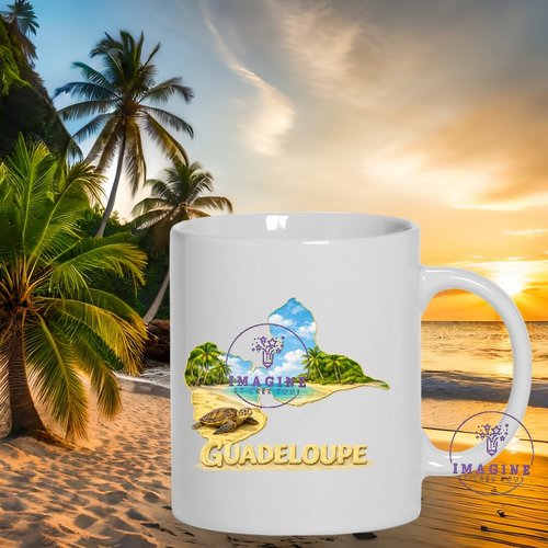 Mug - tasse - sublimation - impression infusible ink - carte guadeloupe - plage - sable - tortue