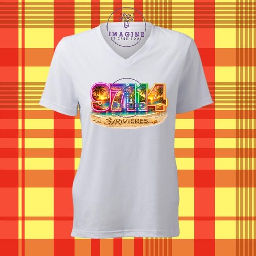 T-shirt personnalisé pour femme - col v - sublimation - impression infusible ink -  97114 - 3/rivières - terre amérindienne