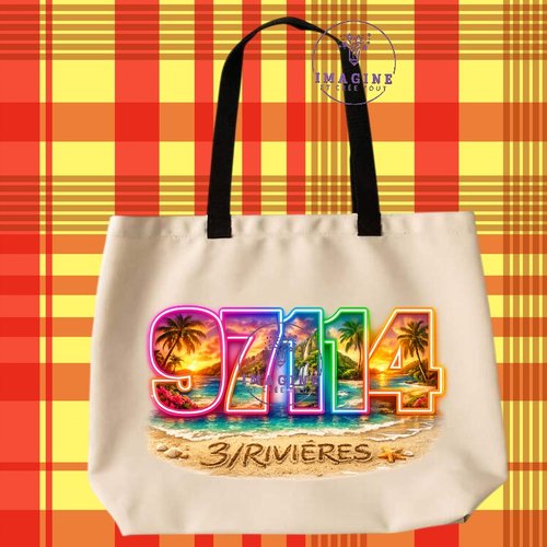 Tote bag taille l - sublimation - impression infusible ink - 97114 - 3/rivières - terre amérindienne