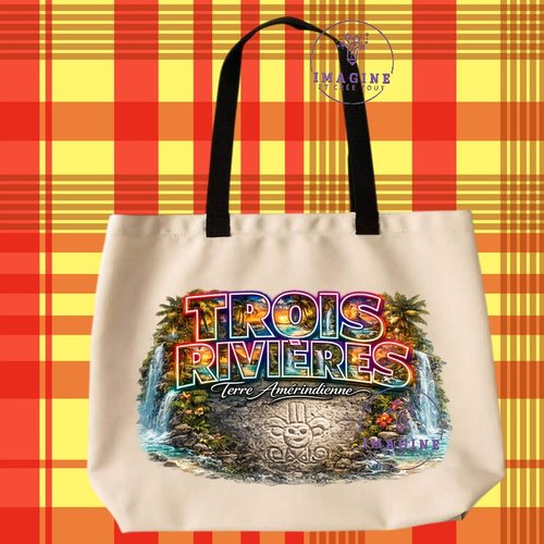 Tote bag taille l - sublimation - impression infusible ink - 97114 - 3/rivières - terre amérindienne