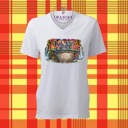 T-shirt personnalisé pour femme - col v - sublimation - impression infusible ink -  97114 - 3/rivières - terre amérindienne
