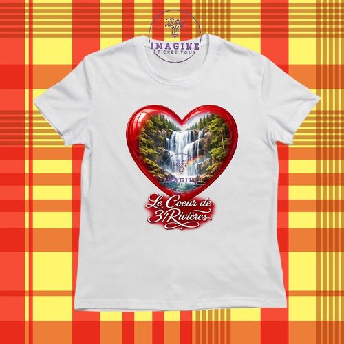 T-shirt personnalisé pour jeunes - col rond - sublimation - cœur - 3/rivières - terre amérindienne