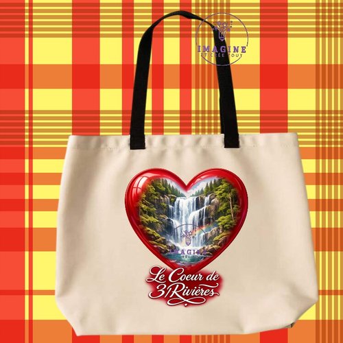 Tote bag taille l - sublimation - impression infusible ink - cœur - 3/rivières - terre amérindienne