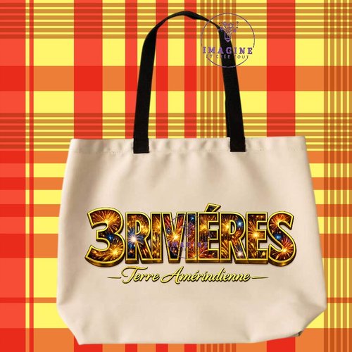 Tote bag taille l - sublimation - impression infusible ink - 3/rivières - feux d'artifices - terre amérindienne