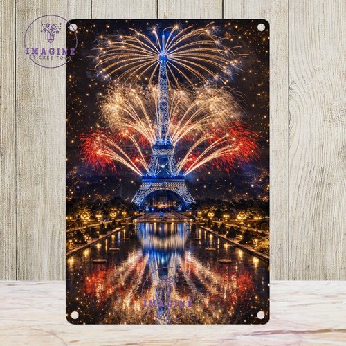 Tableau mural - sublimation - impression infusible ink - plaque aluminium - tour eiffel - fête nationale  - 14 juillet - feux d'artifices