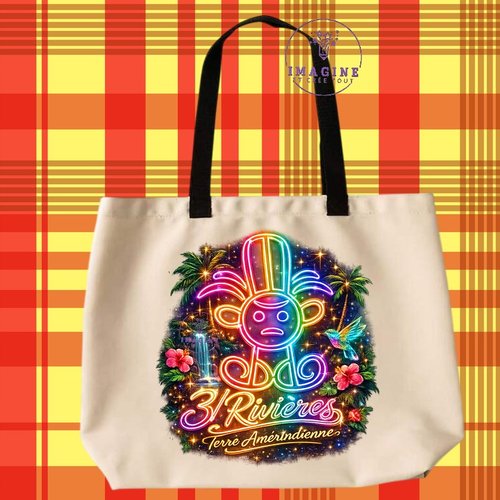 Tote bag taille l - sublimation - impression infusible ink - 3/rivières - terre amérindienne - roche gravée