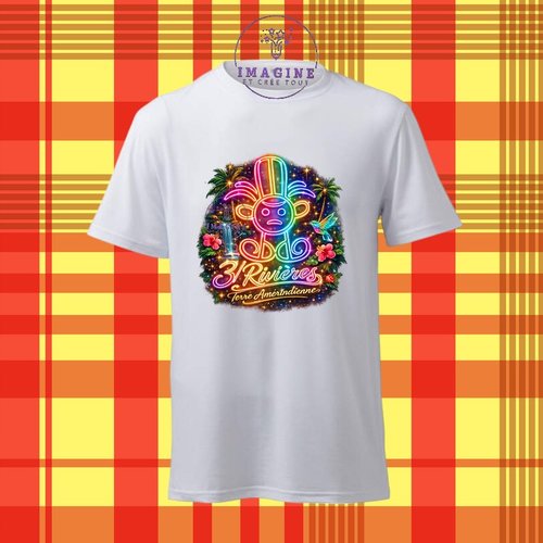 T-shirt personnalisé pour homme - ras du cou - sublimation - impression infusible ink - 3/rivières - terre amérindienne - roche gravée