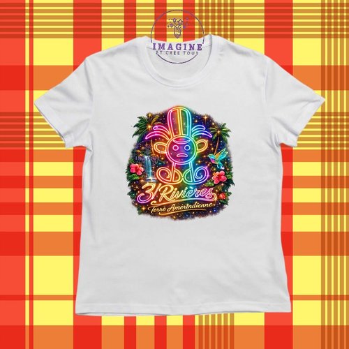 T-shirt personnalisé pour jeunes - col rond - sublimation - 3/rivières - terre amérindienne - roche gravée