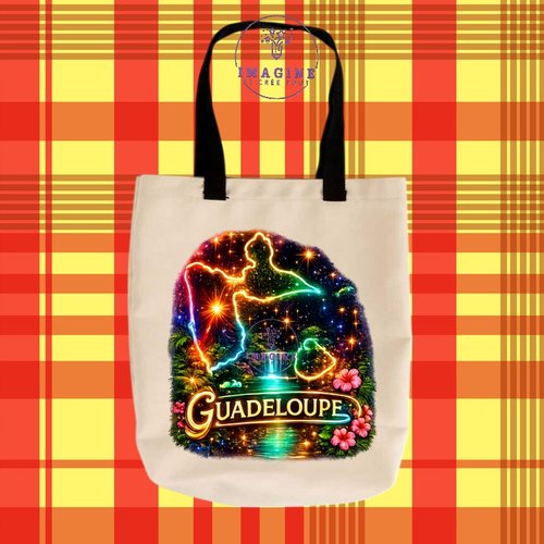Tote bag taille m - sublimation -  impression infusible ink - carte guadeloupe - néon - gwada - 971