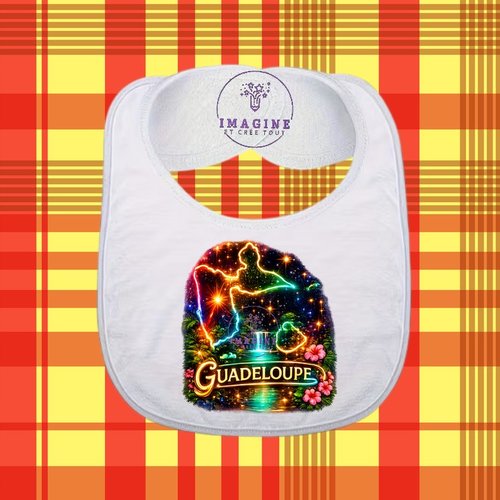 Bavoir - sublimation - impression infusible ink - carte guadeloupe - néon - gwada - 971