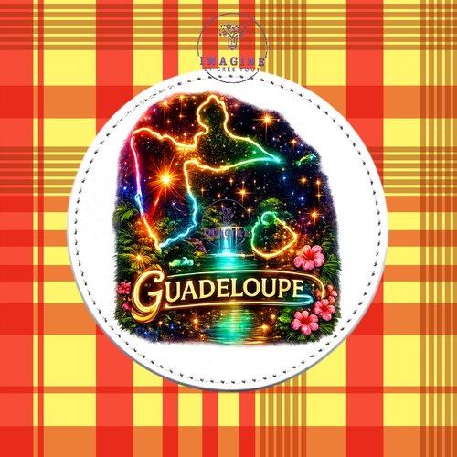 Sous verre en cuir - sublimation - impression infusible ink - carte guadeloupe - néon - gwada - 971