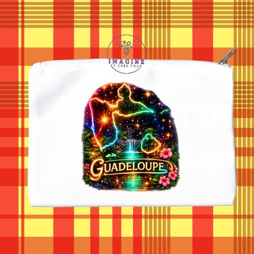 Trousse m - maquillage - sublimation - impression infusible ink - carte guadeloupe - néon - gwada - 971