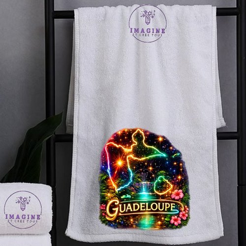Petite serviette personnalisée pour le visage - sublimation - infusible ink - impression - carte guadeloupe - néon - gwada - 971