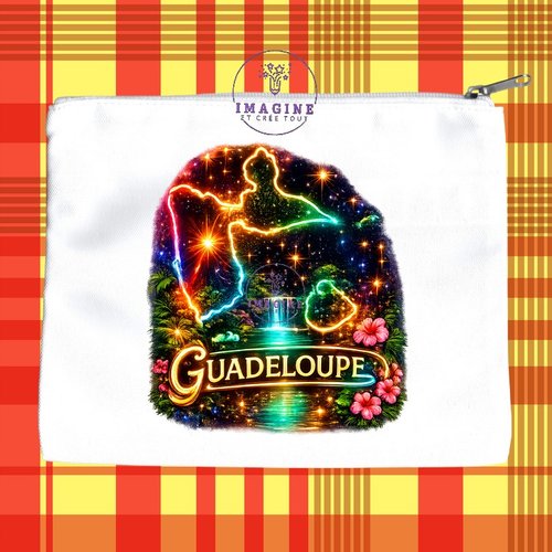 Trousse l - maquillage - sublimation - impression infusible ink - carte guadeloupe - néon - gwada - 971