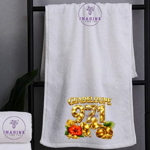 Petite serviette personnalisée pour le visage - sublimation - infusible ink - impression - guadeloupe - 971 - or - hibiscus