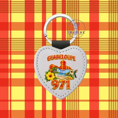 Porte clé - sublimation - impression infusible ink - guadeloupe - 971 - madras - hibiscus - colibri