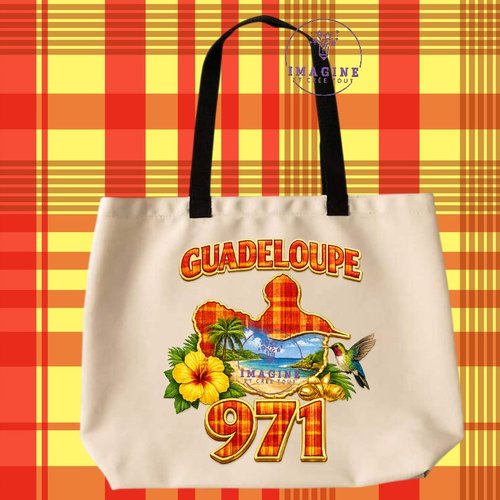 Tote bag taille l - sublimation - impression infusible ink - guadeloupe - 971 - madras - hibiscus - colibri