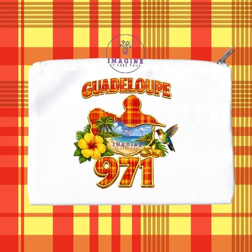 Trousse m - maquillage - sublimation - impression infusible ink - guadeloupe - 971 - madras - hibiscus - colibri