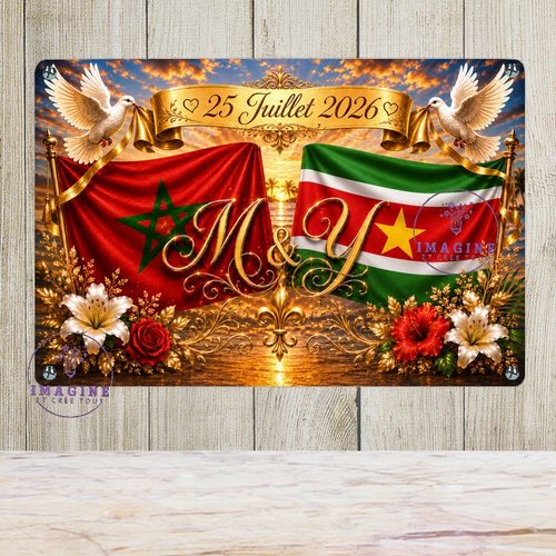 Tableau mural - sublimation -  impression infusible ink - plaque aluminium - initiales - mariage - drapeaux - événements