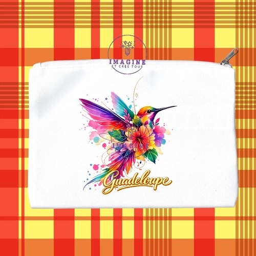 Trousse m - maquillage - sublimation - impression infusible ink - colibri - aquarelle - hibiscus - guadeloupe