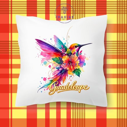 Taie personnalisée - lit - sommeil - sublimation - impression infusible ink - colibri - aquarelle - hibiscus - guadeloupe