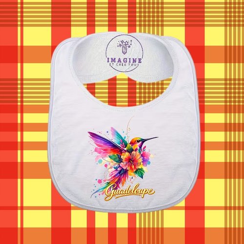Bavoir - sublimation - impression infusible ink - colibri - aquarelle - hibiscus - guadeloupe