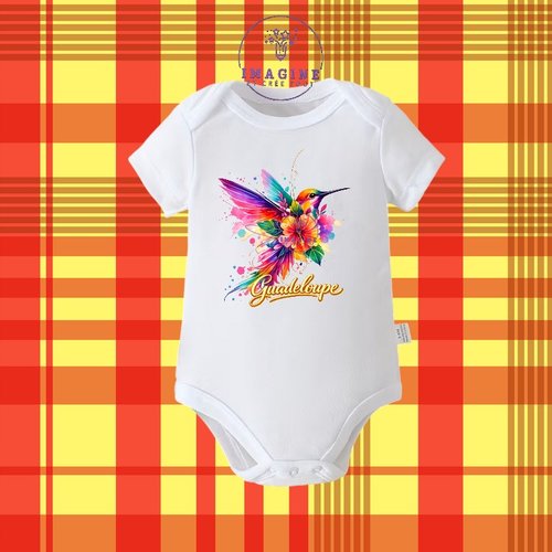 Body - bébé - baby - sublimation - impression infusible ink - colibri - aquarelle - hibiscus - guadeloupe