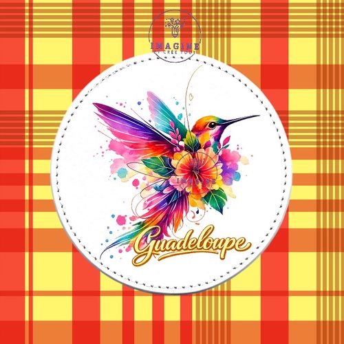 Sous verre en cuir - sublimation - impression infusible ink - colibri - aquarelle - hibiscus - guadeloupe