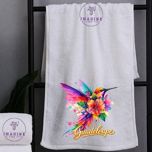 Petite serviette personnalisée pour le visage - sublimation - infusible ink - impression - colibri - aquarelle - hibiscus - guadeloupe
