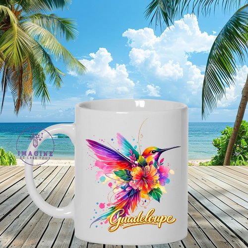 Mug - tasse - sublimation - impression infusible ink - colibri - aquarelle - hibiscus - guadeloupe
