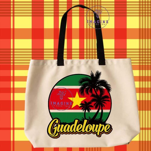 Tote bag taille l - sublimation - impression infusible ink -  palmiers - drapeau - guadeloupe - 971