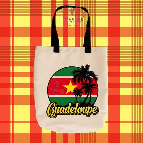 Tote bag taille m - sublimation -  impression infusible ink - palmiers - drapeau - guadeloupe - 971