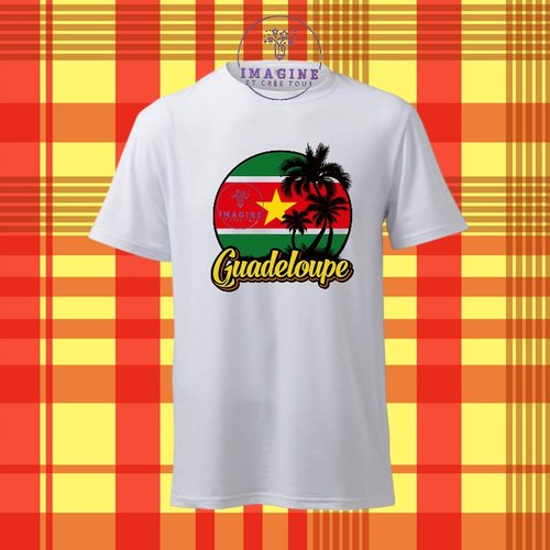 T-shirt personnalisé pour homme - ras du cou - sublimation - impression infusible ink - palmiers - drapeau - guadeloupe - 971